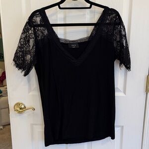 Vici Black Top with Lace Sleeves